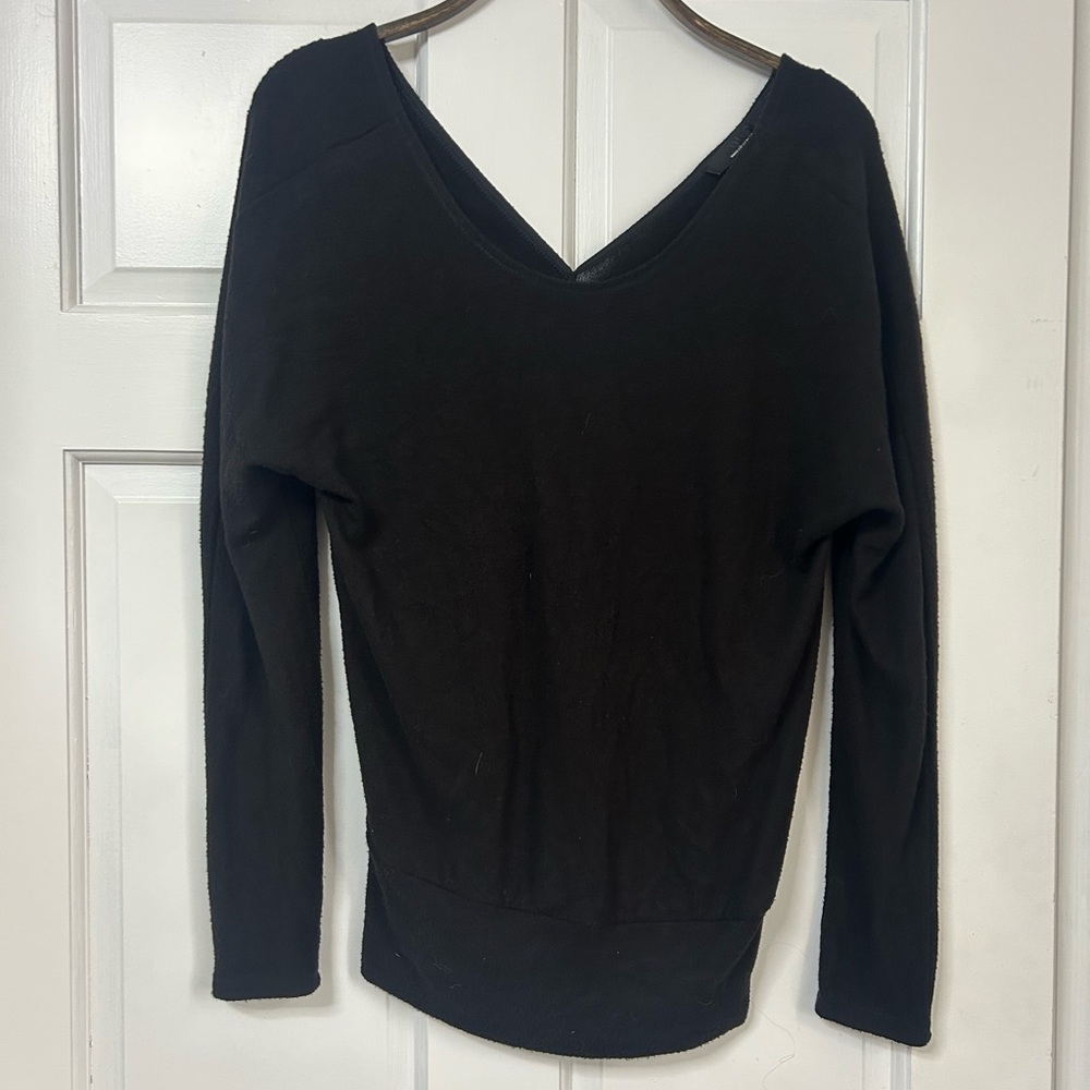 White House Black Market Black V-Neck Long Sleeve Top